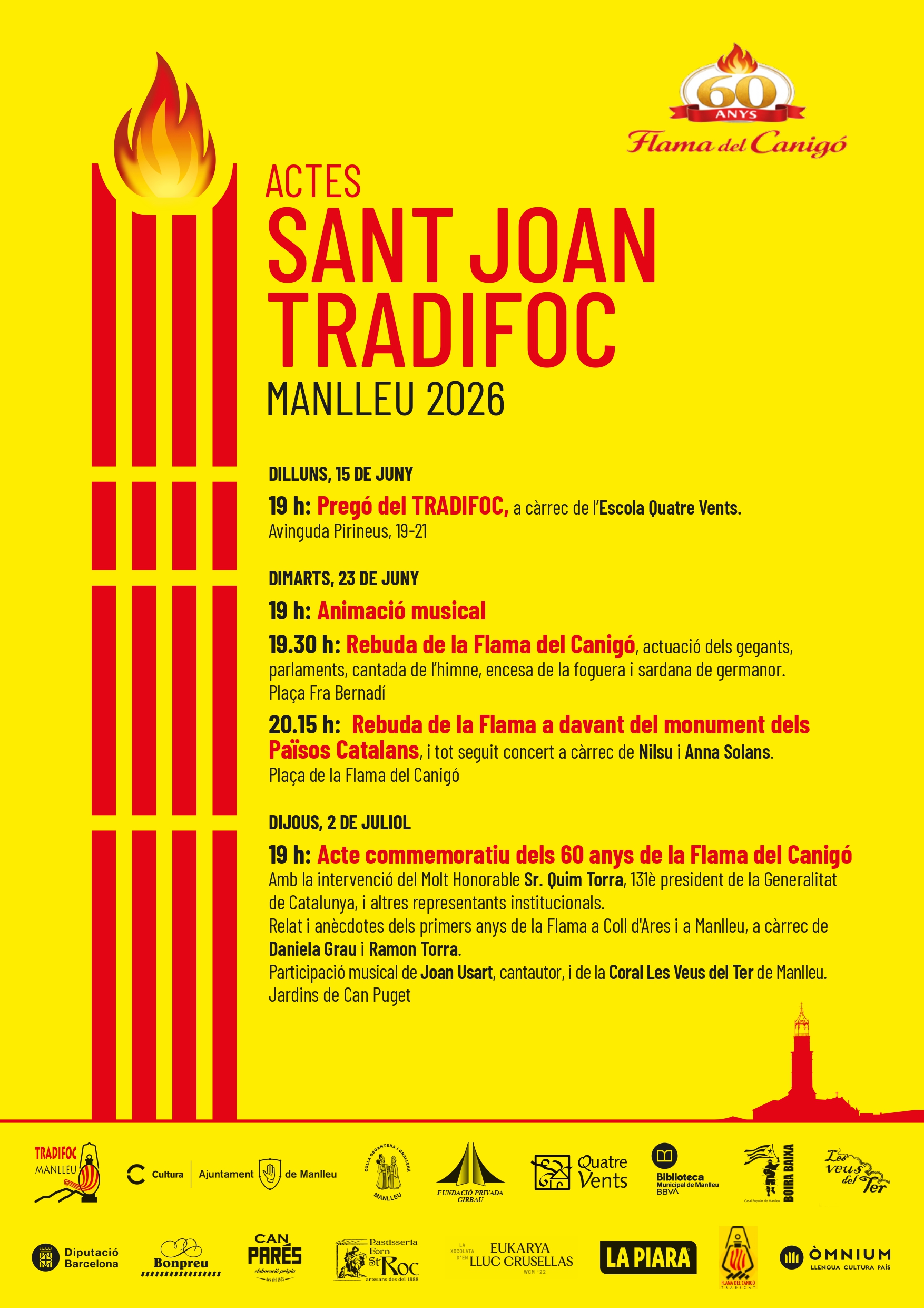 Tradifoc-Sant Joan Manlleu 2026. Acte commemoratiu dels 60 anys de la Flama del Canigó. 