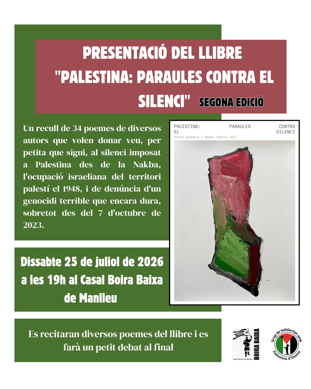 Presentació llibre: PALESTINA: PARAULES CONTRA EL SILENCI (segona edició) Presentació llibre: PALESTINA: PARAULES CONTRA EL SILENCI (segona edició)
