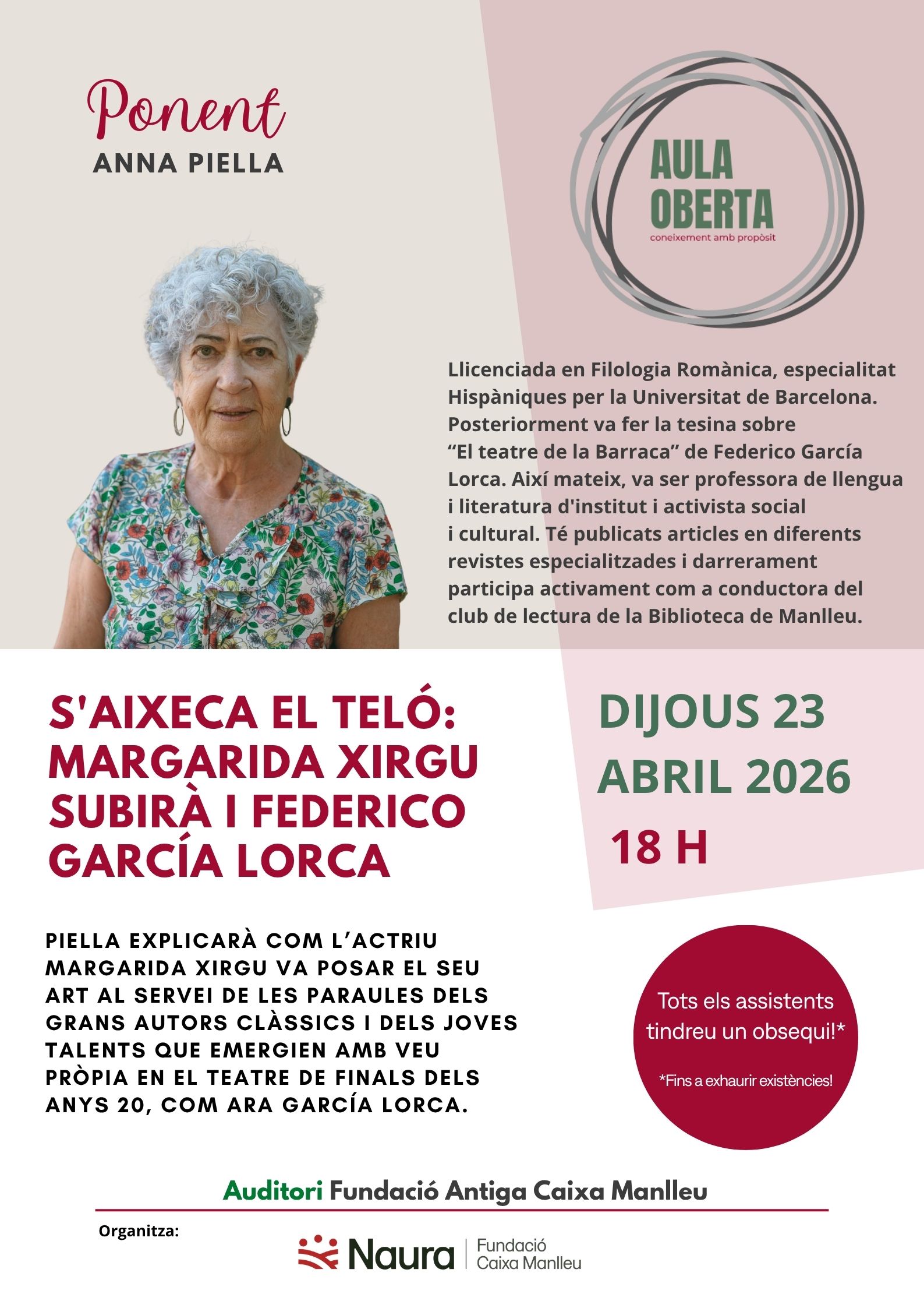 Ponència d'Anna Piella sobre Margarita Xirgu Subirà i Federico Garcia Lorca