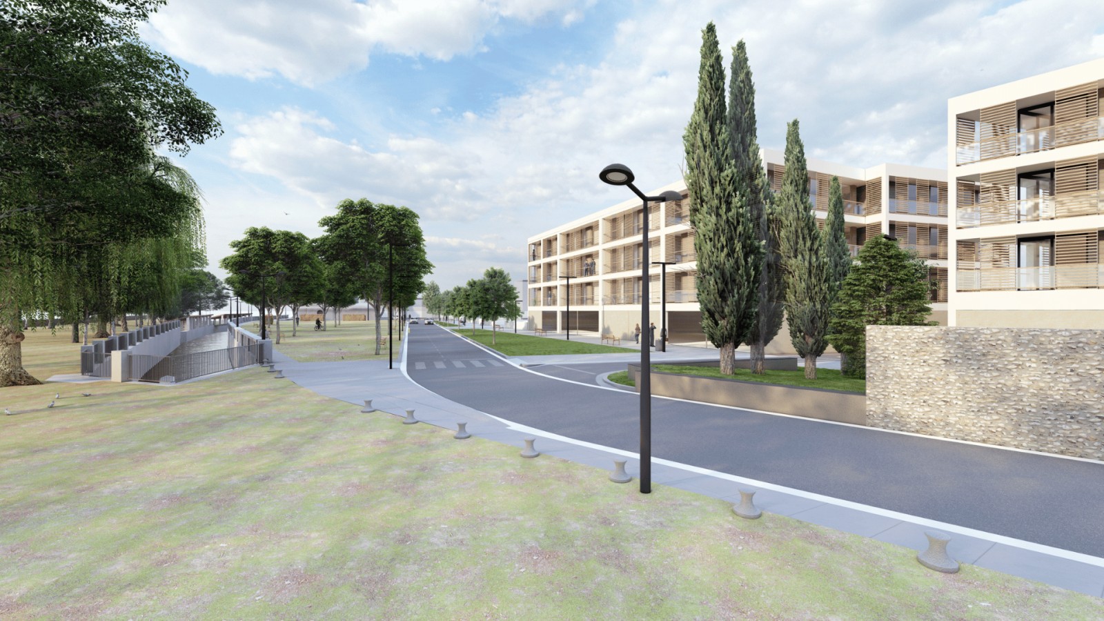 Imatge virtual de la nova urbanització amb el Canal Industrial del Ter al centre